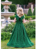 Off Shoulder Green Sequin Floor Length Flower Girl Dress